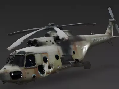 Realistic Wrecked Military Helicopter 3D Model Low-poly 3D model