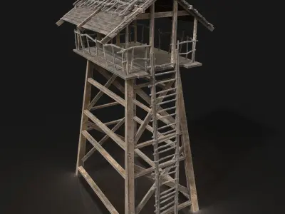 Medieval Wooden Viking Watchtower Scout Tower Fantasy Village Low-poly 3D model