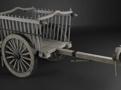 Medieval Bullock Cart Low-poly 3D model