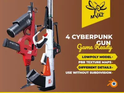 4 cyberpunk gun - game ready assets Low-poly 3D model