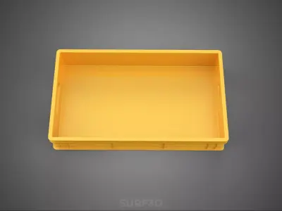 STANDARD RECTANGULAR YELLOW PLASTIC CRATE BOX HANDHOLD CONTAINER 3D model
