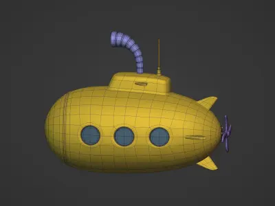 Cartoon Submarine Low-poly 3D model