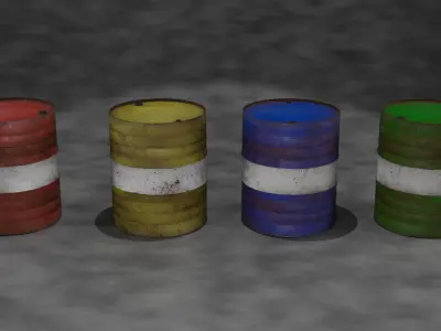 Set of worn barrels Low-poly 3D model