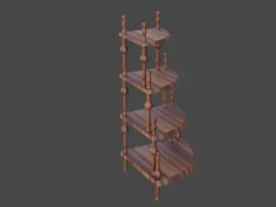 Wooden Corner Stand Shelf Low-poly 3D model