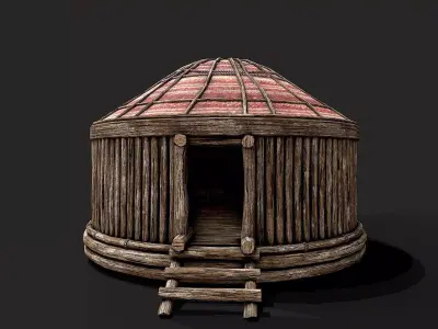 Traditional Yurt Nomads Tent with Interior 6 Low-poly 3D model