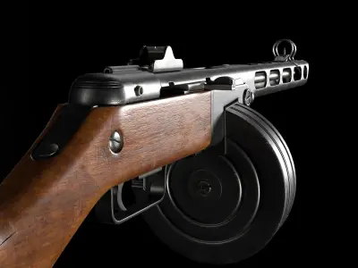 PPSH-41 Submachine Gun Low-poly 3D model get