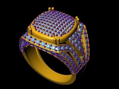  Zircon Rectangle Ring for men 3D print model