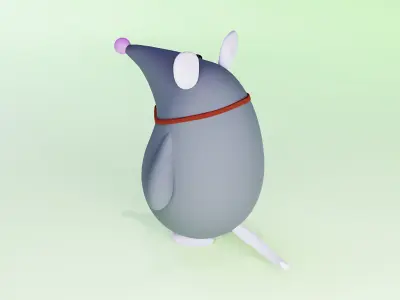 Rat mouse with red bow cute cartoon character 3D model