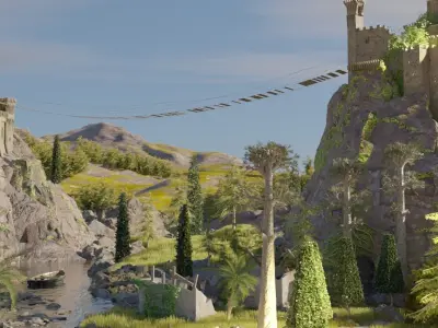 medieval castle scene made in blender 3D model