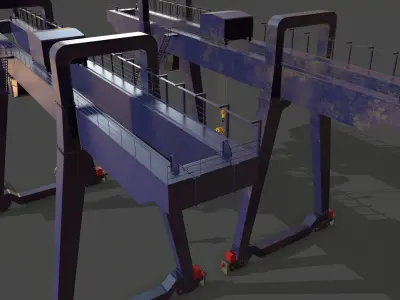 PBR Double Girder Gantry Crane V1 - Blue Dark Low-poly 3D model