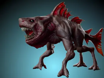 Shark creature Low-poly 3D model