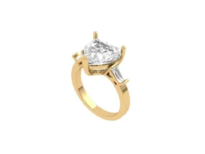 Heart ring with side stone 3D print model buy