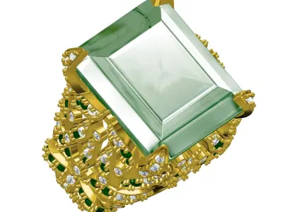 Antique Large Emerald Cut Diamond Cocktail Ring 3D print model