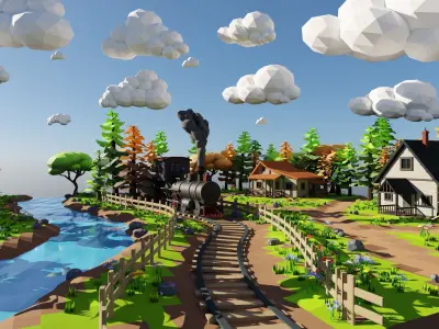 Isometric Train Scene 3D model