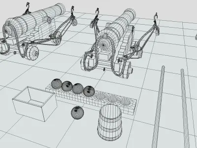 Cannons and Cannon Props Low-poly 3D model