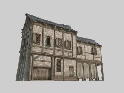 Medieval architecture houses folk dwellings 3D model