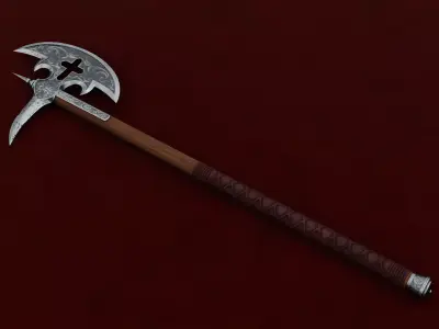 Low Poly Medieval Battle Axe with stump 3D Model PBR 3D model Low-poly 3D model