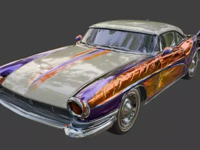 Atompunk Retro Futuristic Atomic Car 3D Model Low-poly 3D model