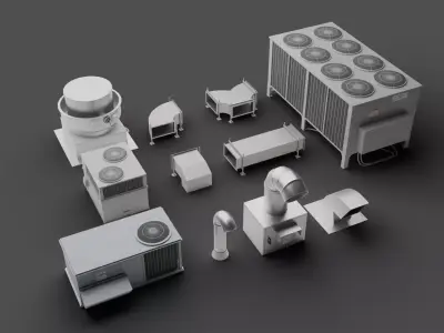 Rooftop HVAC assets Low-poly 3D model