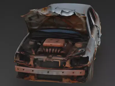 Wrecked Sedan 3D Model 3D Model Low-poly 3D model