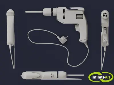 Drill two drills Low-poly 3D model