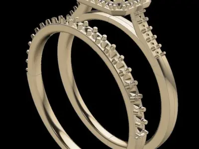 Dainty Emerald Halo Diamond Engagement Ring with Band Set 3D print model