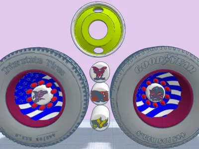 US Flag rims for Semi truck and trailer 22-5 inch 3D print model