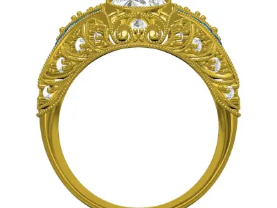 Antique Three Stone Art Deco Engagement Ring 3D print model
