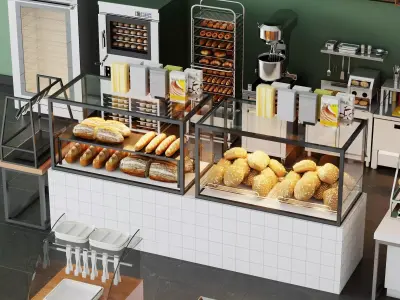 Bakery Equipment Commercial Display Pack PBR Game Ready Low-poly 3D model