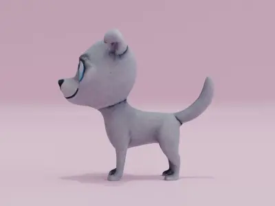 Dog Grey Cute Big Eyes Toy Low High Poly Low-poly 3D model