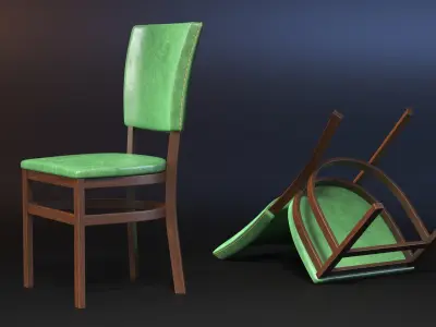 Wooden Dining Chair with Upholstery 3D model