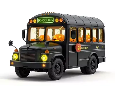 Haunted Black School Bus with Glowing Pumpkins 3D Model Low-poly 3D model