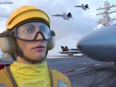 Aircraft Deck Safety Helmet with Goggles Yellow Used 3D model