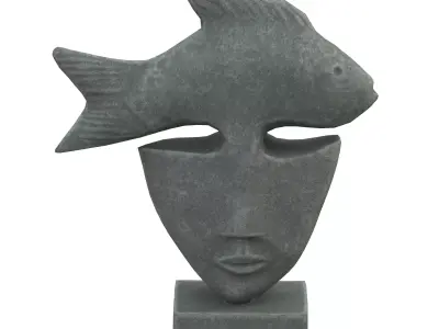 Fish face stone statues Low-poly 3D model