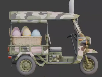 Pastel Tactical Easter Delivery Tuk-Tuk 3D Model Low-poly 3D model