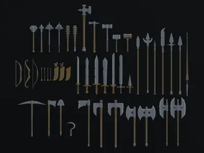 Cartoon medieval weapons Polygonal Style Low-poly 3D model