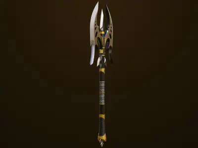  Battle Axe 01 Golden All PBR Unity UE Textures Included Low-poly 3D model
