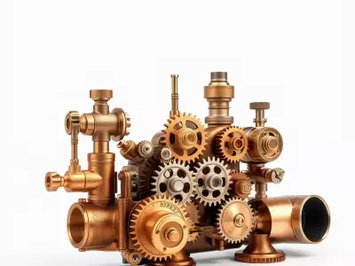 Industrial Brass Gear Assembly model pack Low-poly 3D model