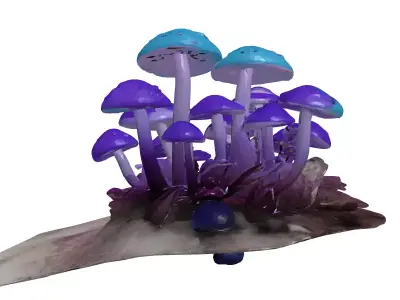 Bioluminescent Fantasy Mushroom Cluster 3D model