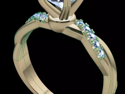 Antique Dainty Twist Round Diamond Engagement Ring 3D print model