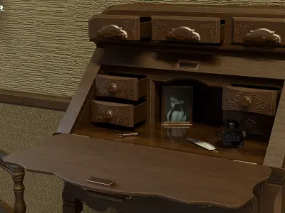 Vintage Desk and Chair Low-poly 3D model