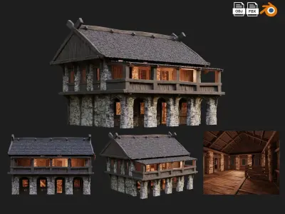 4 Old Medieval Building House Pack 4K Tex GameReady 41 to 44 Low-poly 3D model