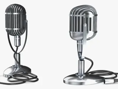 Chrome Vintage Studio Microphone with Cable 3D model
