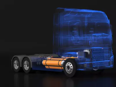 Hydrogen Fuel Cell Semi-Truck Chassis X-Ray 3D model