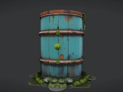 rusty industrial barrel with moss 3D model