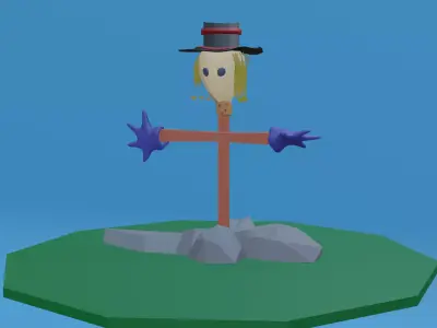 Headstraw bird in top hat Free low-poly 3D model