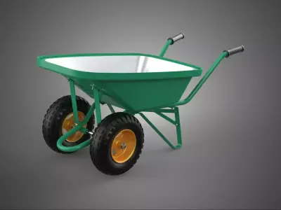 TWIN WHEEL TIRE WHEELBARROW TOOL GARDEN GREEN TRAY TROLLEY FARM 3D model