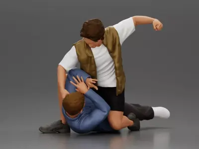 Man Confronting Opponent in Intense Struggle on the Street 3D print model