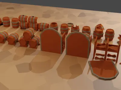 BarreLs Asset pack in Low-poly stylistic Low-poly 3D model
