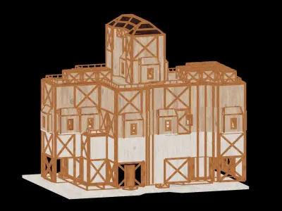 Medieval Low Poly Building Castle Wooden Village Stone House 14 Low-poly 3D model